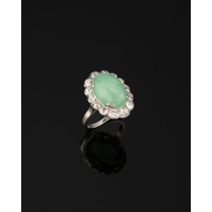 Bague Art Deco Jade Et Diamants