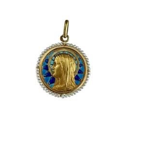 Médaille De La Vierge En émail Plique à Jour