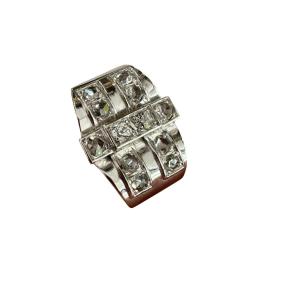 Bague tank en or, platine et diamants