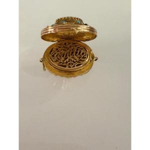 Gold And Turquoise Vinaigrette Perfume Box  From The Charles X Period