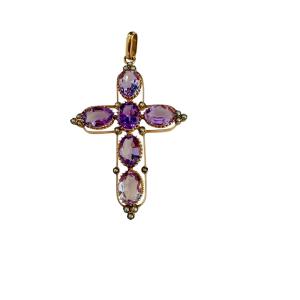 Gold And Amethyst Cross Pendant