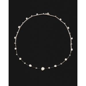 Collier platine, perles fines et diamants