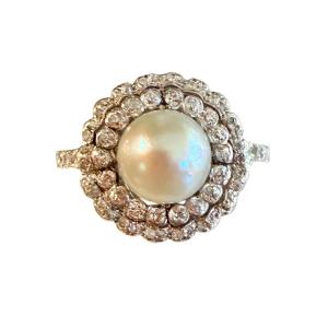 Ring In Gold, Diamonds And Fine Pearl