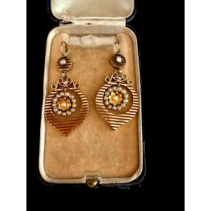 Napoleon III Gold And Natural Pearl Earrings