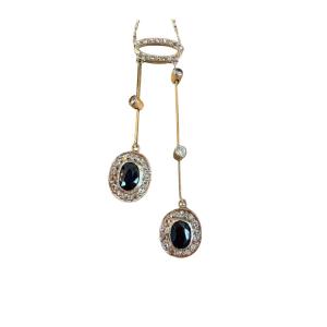 Collier "négligé" en or, platine , saphirs et diamants