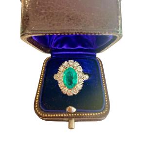Pompadour Ring, Emerald And Diamonds