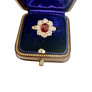 Ruby And Diamond Flower Ring