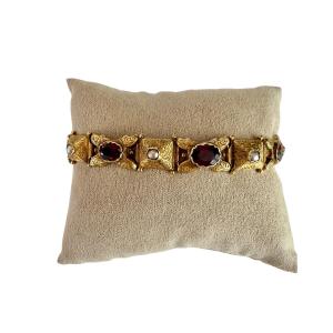 Bracelet en or, perles et grenats du XIXème siècle