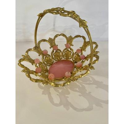 Basket In  Pink Opaline And Pomponne Napoleon III