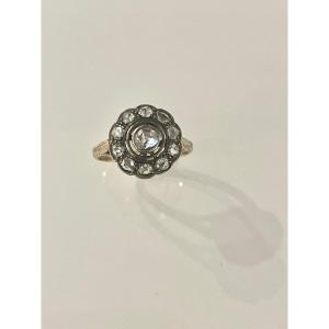 Ancienne Bague En Or Et Argent Sertie De Diamants