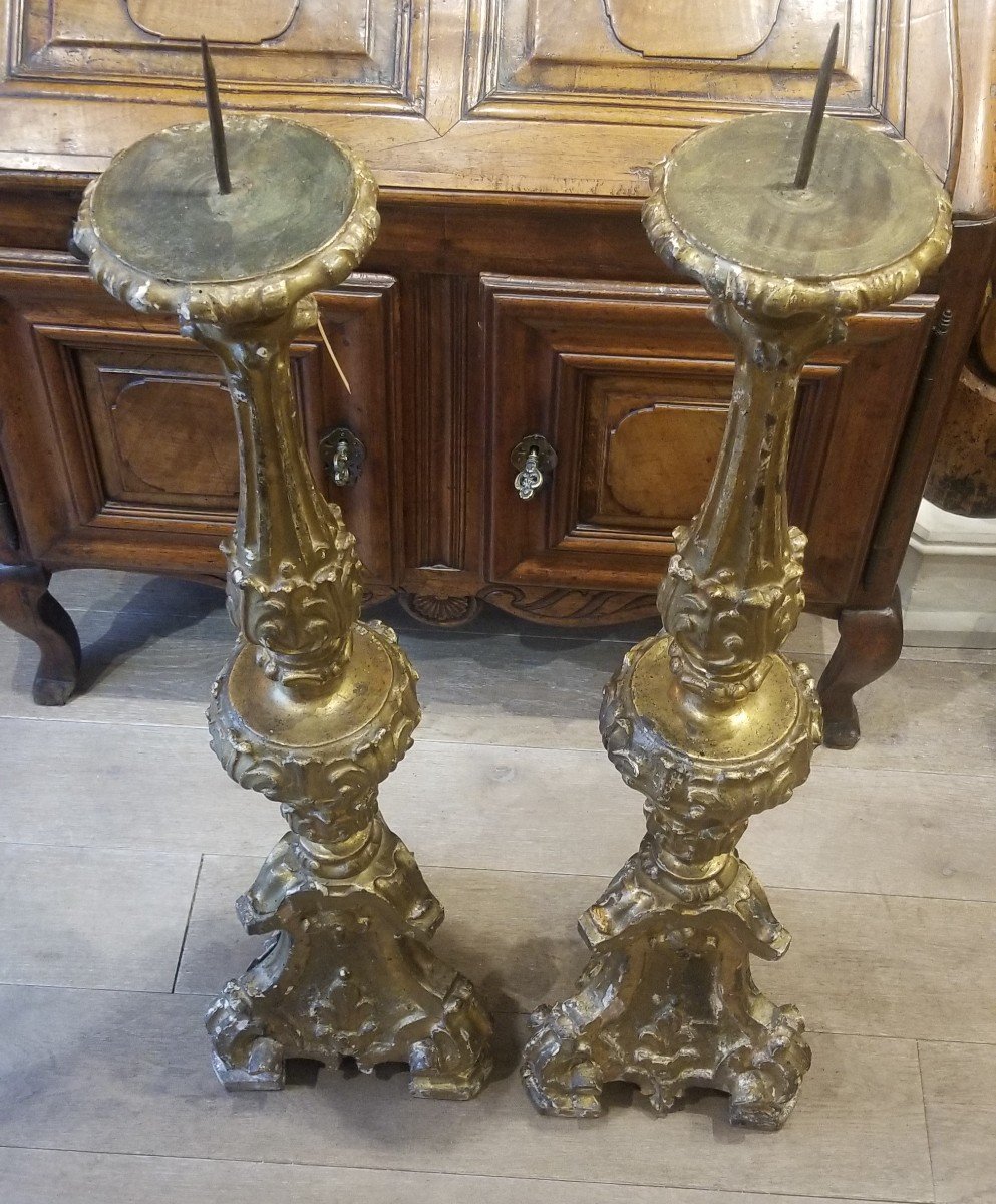 Pair Of Candle Holders | Golden Wood All Sides| 18th Century Period-photo-4