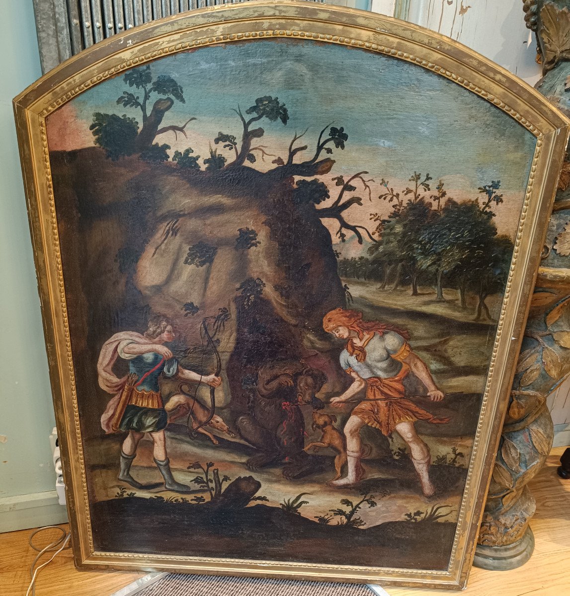 Huile sur toile XVIIIème  La chasse à l'ours-photo-2