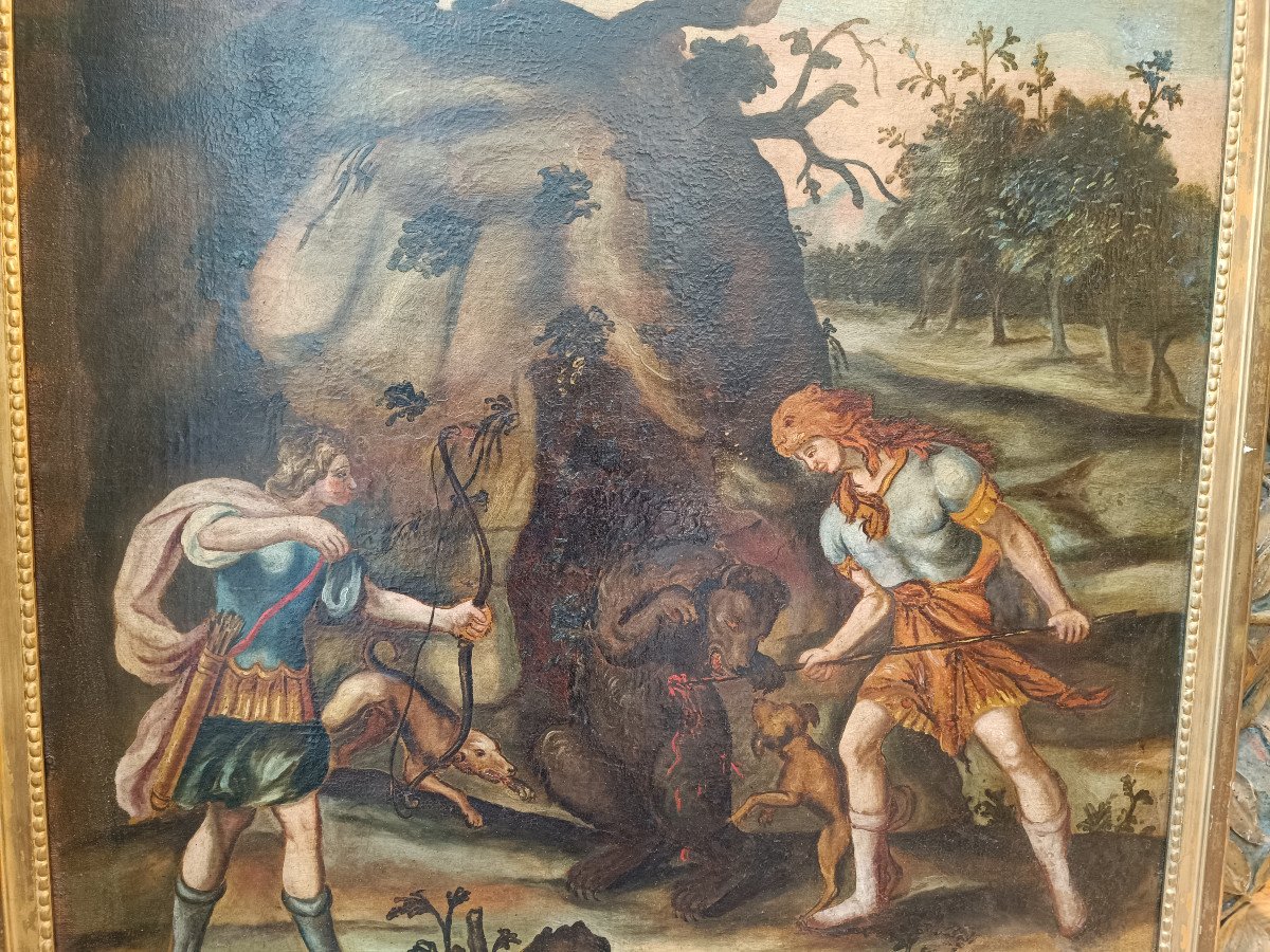 Huile sur toile XVIIIème  La chasse à l'ours-photo-3