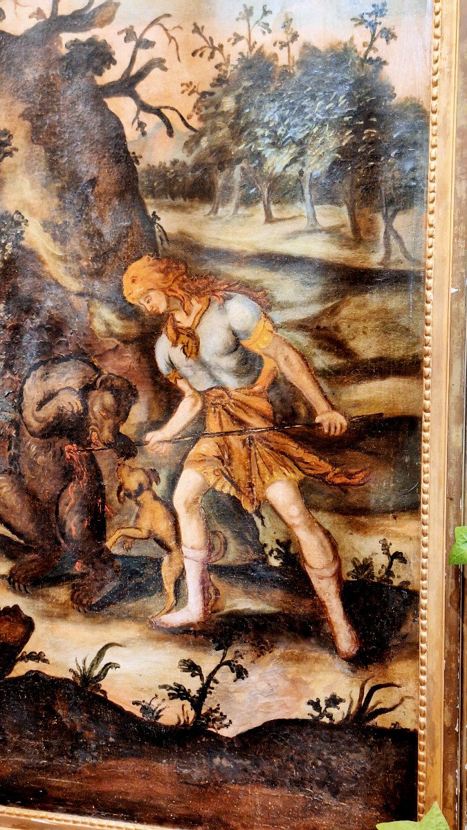 Huile sur toile XVIIIème  La chasse à l'ours-photo-4