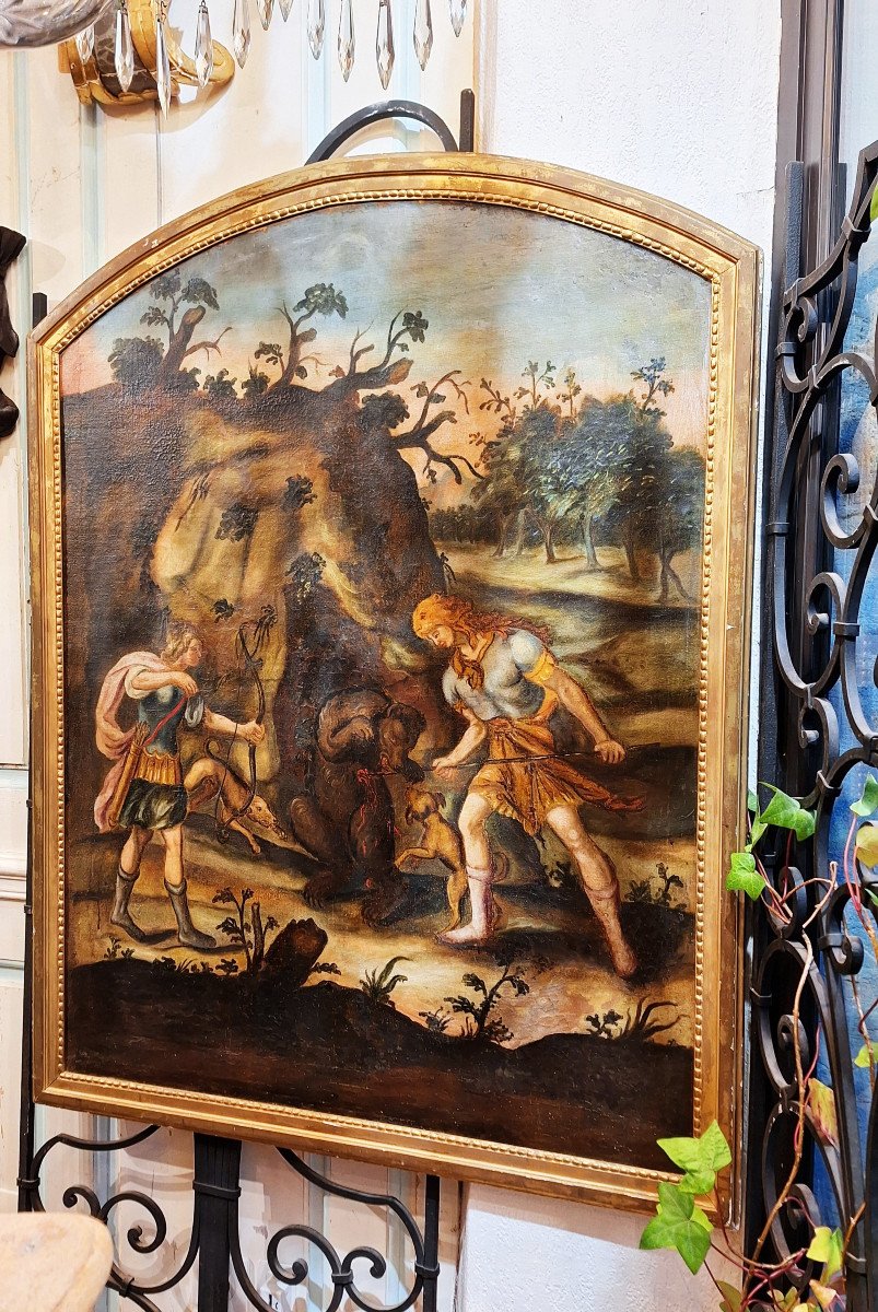 Huile sur toile XVIIIème  La chasse à l'ours-photo-2