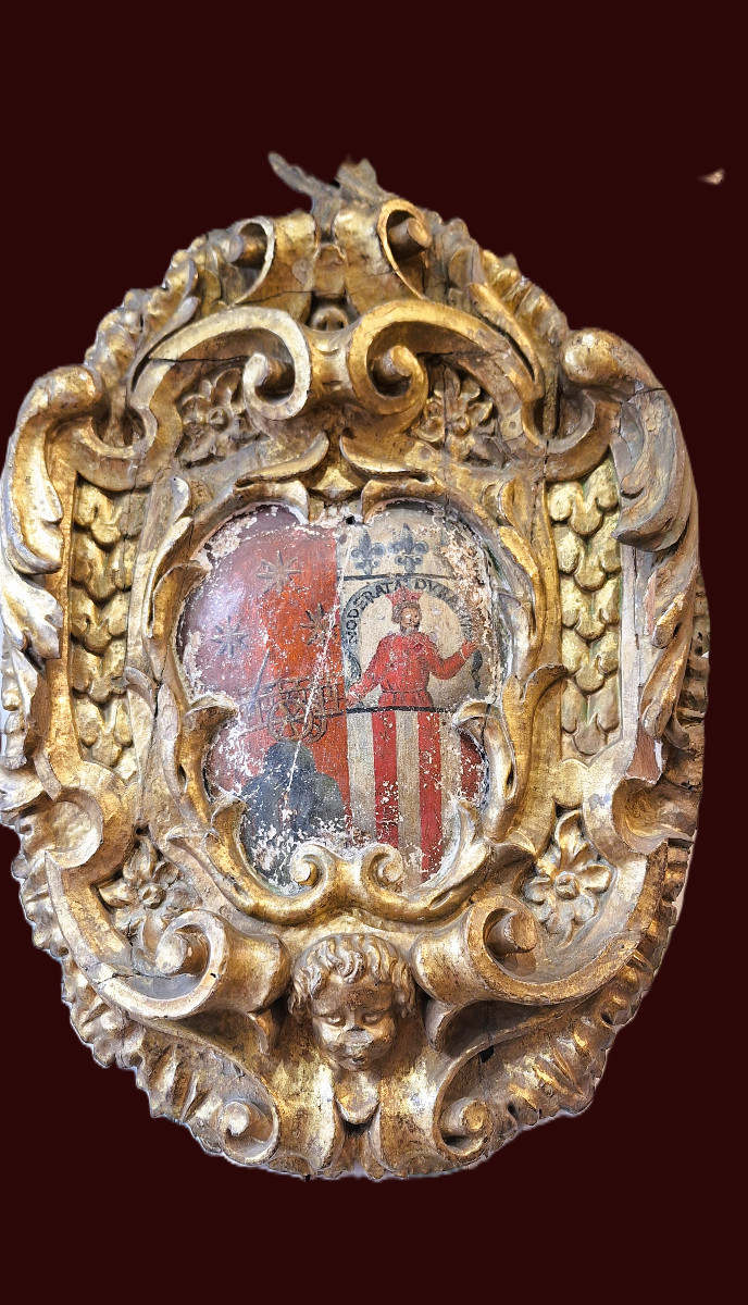 Baroque Coat Of Arms In Gilded Wood, Late 17th - Early 18th Century 