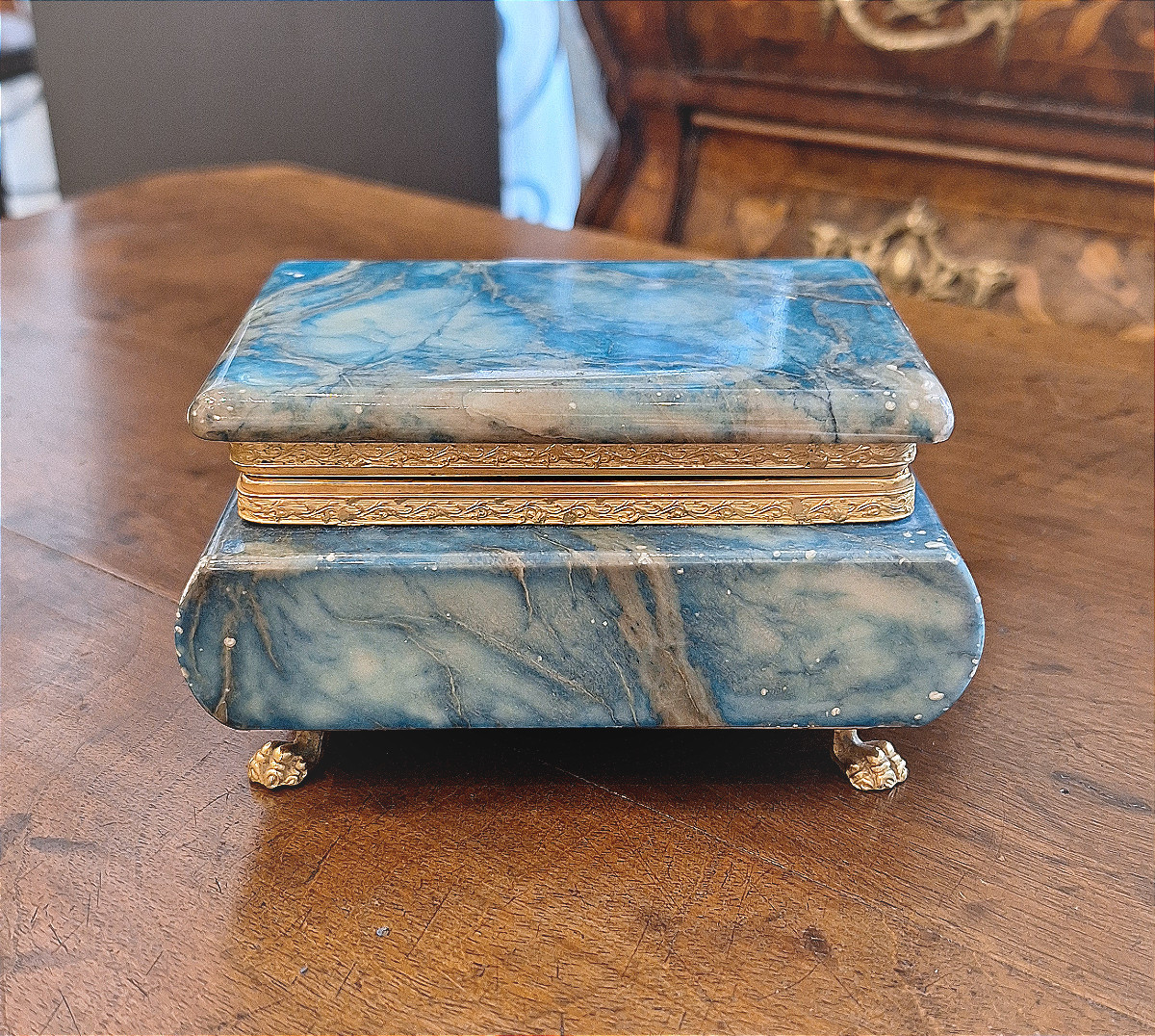       Box Circa 1880 In Turquoise Tinted Alabaster And Gilt Bronze Mount.-photo-1