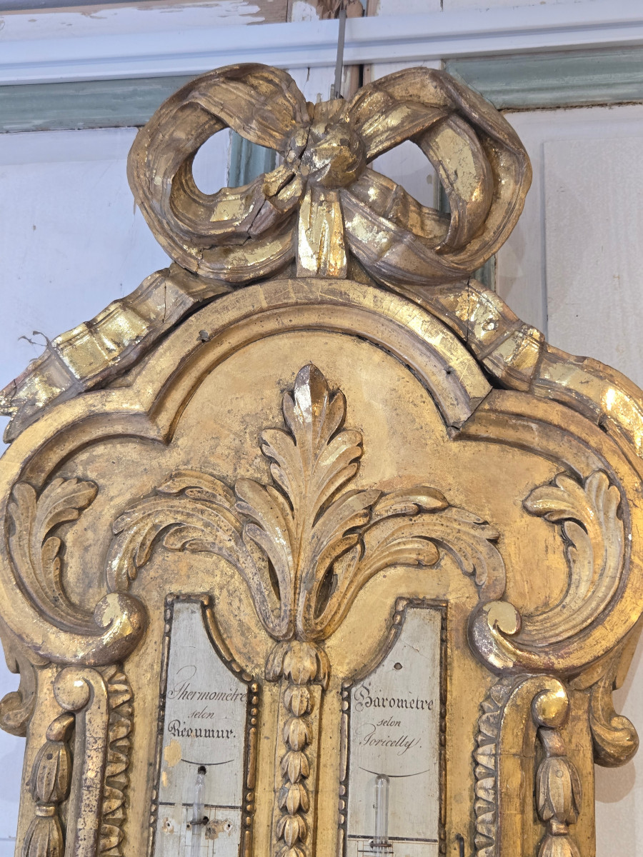 grand baromètre-thermomètre en bois doré début XIXème-photo-3