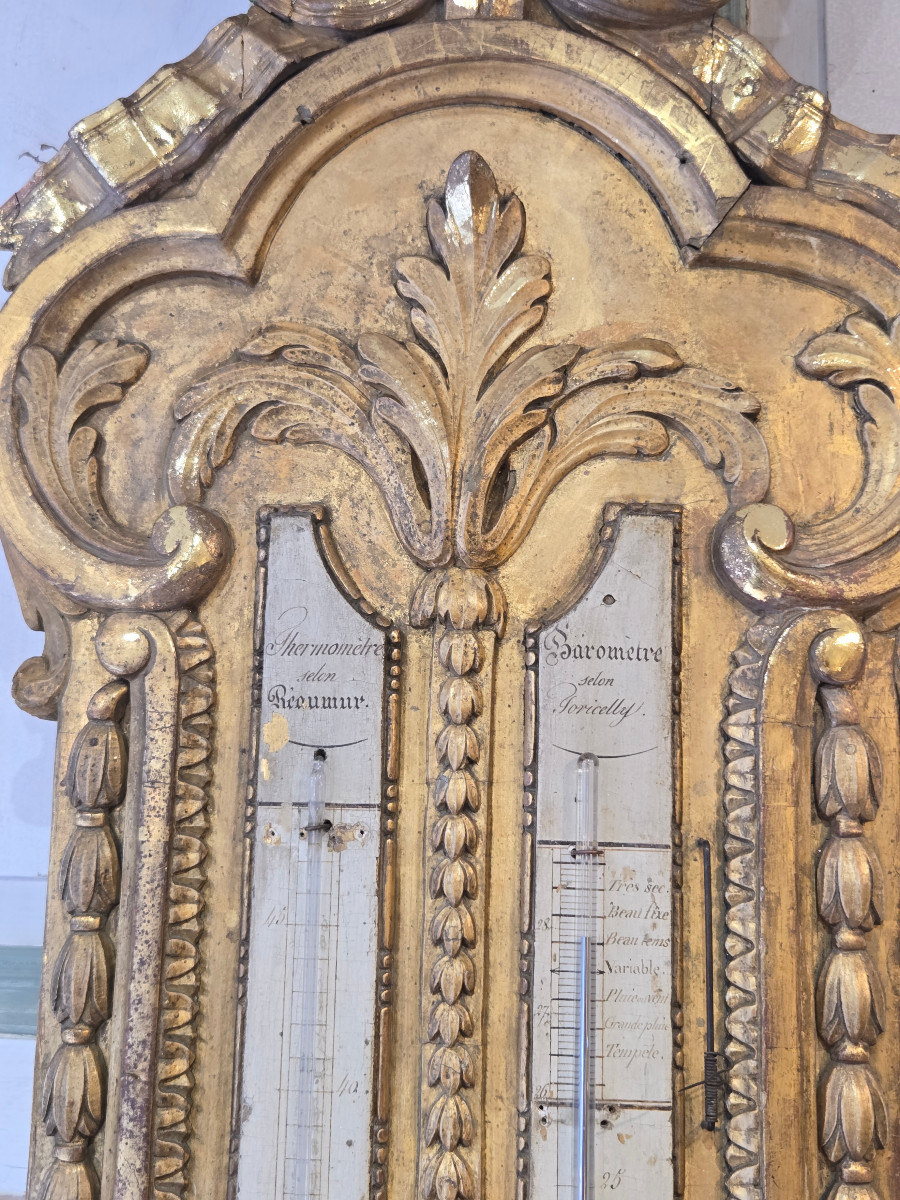 grand baromètre-thermomètre en bois doré début XIXème-photo-4