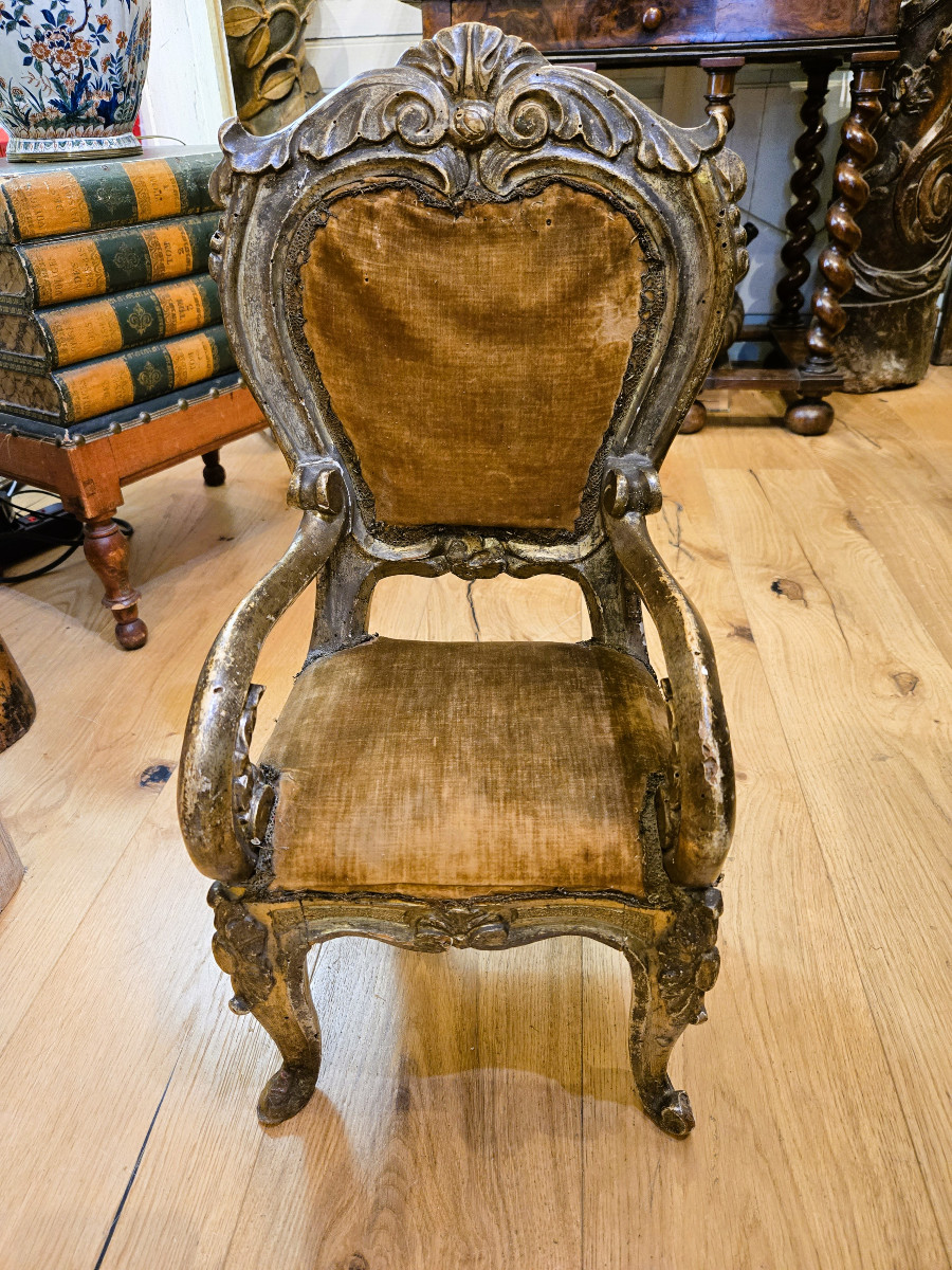 Small 19th Century Italian Gilded Armchair-photo-2