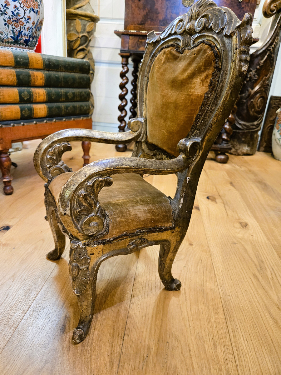 Small 19th Century Italian Gilded Armchair-photo-3