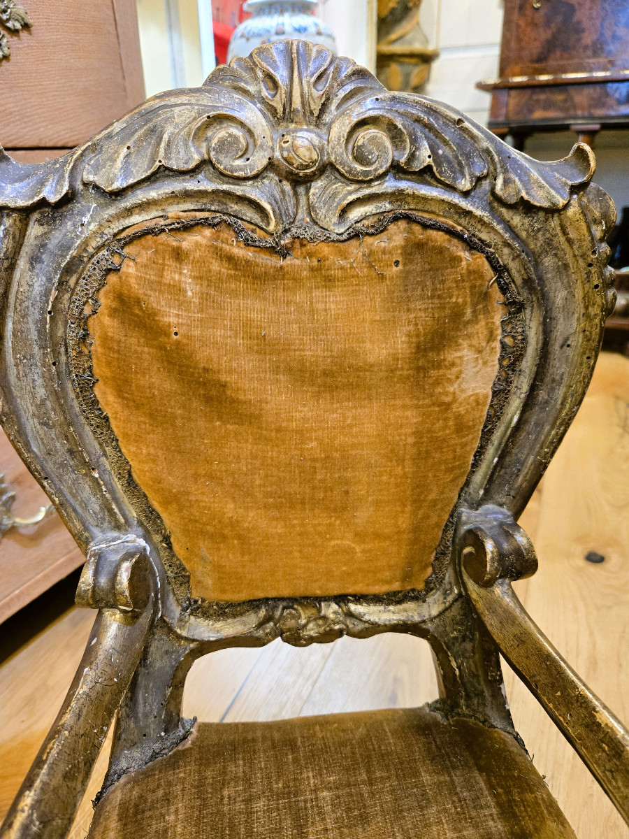 Small 19th Century Italian Gilded Armchair-photo-4