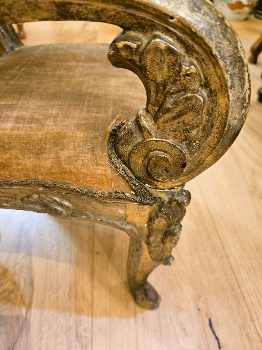 Small 19th Century Italian Gilded Armchair-photo-1