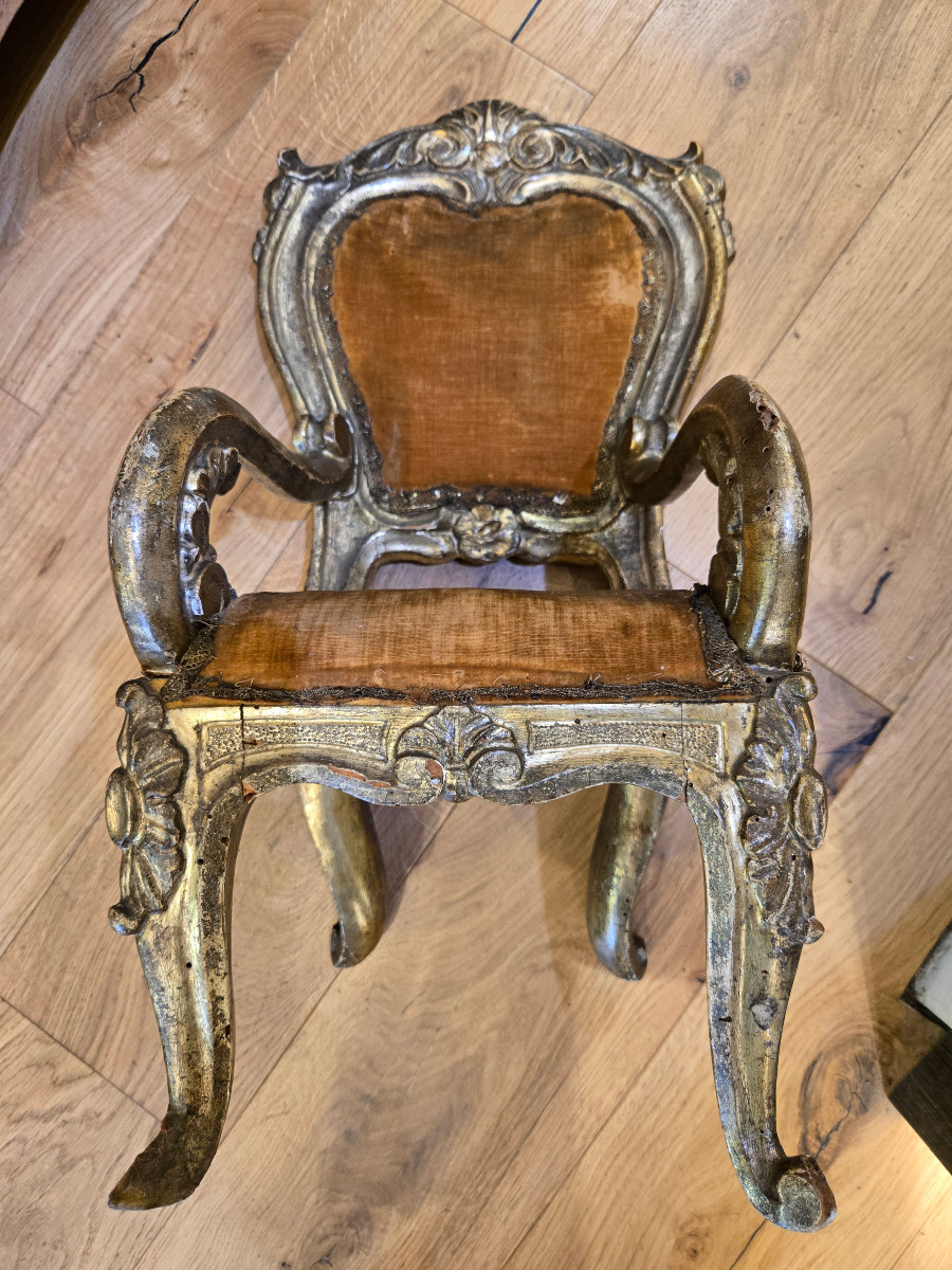 Small 19th Century Italian Gilded Armchair-photo-2