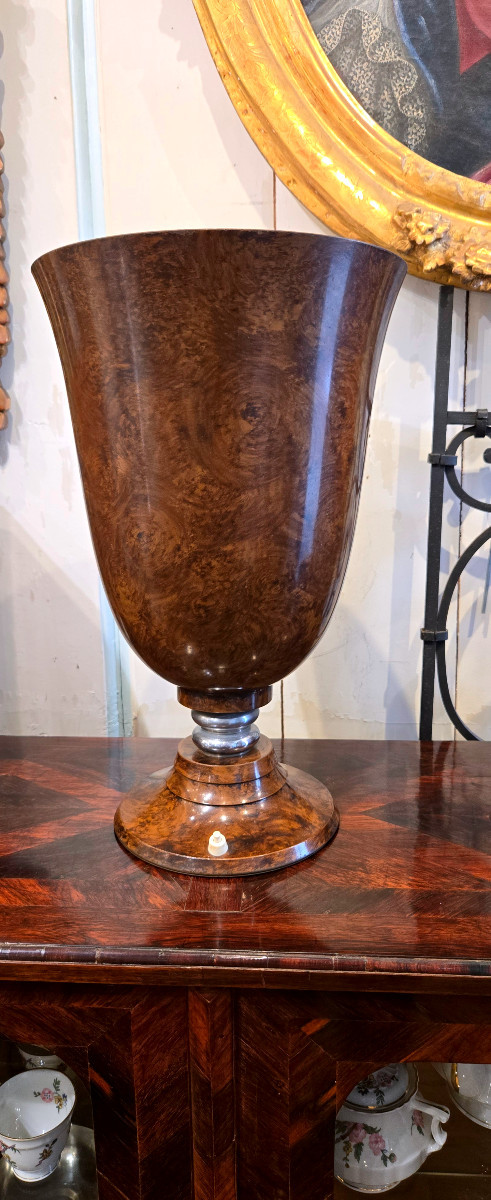 Paire de lampes Art-Déco en tôle peinte à l'imitation de la loupe de bois-photo-2