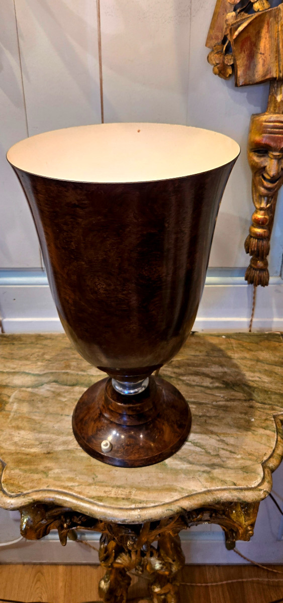 Paire de lampes Art-Déco en tôle peinte à l'imitation de la loupe de bois-photo-1