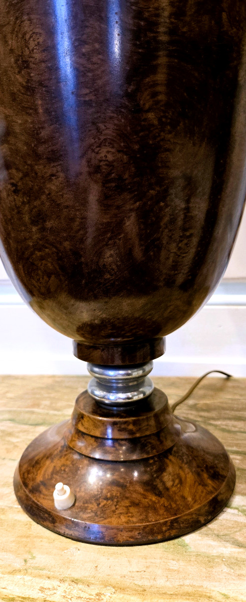 Paire de lampes Art-Déco en tôle peinte à l'imitation de la loupe de bois-photo-2