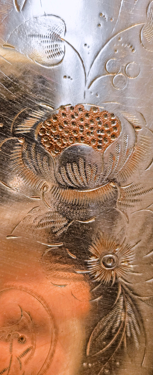 Grand plateau de réception en métal argenté sur cuivre XIXème siècle-photo-4