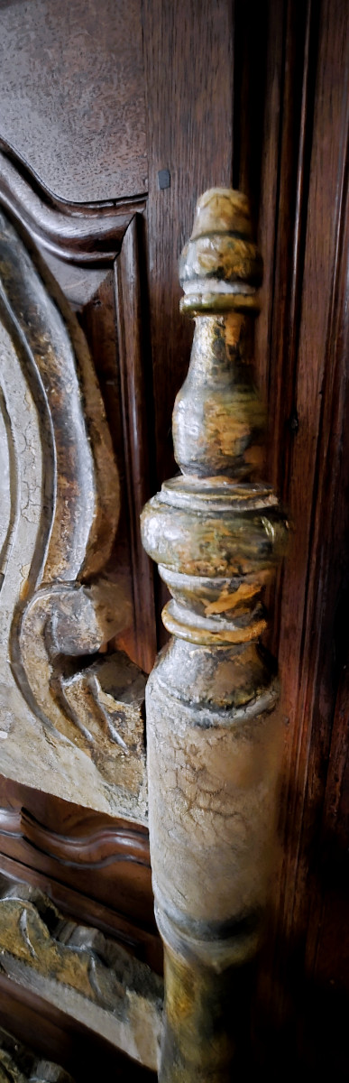 suite de 6 grandes chaises tyroliennes à l'aigle impérial des Hasbourg, polychromie d'origine.-photo-1