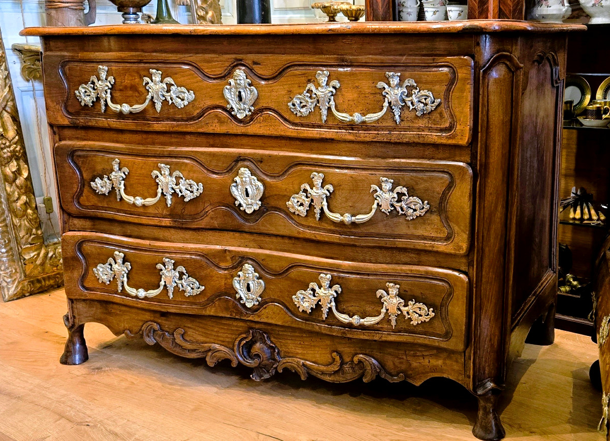 Louis XV Style Walnut Chest Of Drawers, Burgundy, 18th Century-photo-2