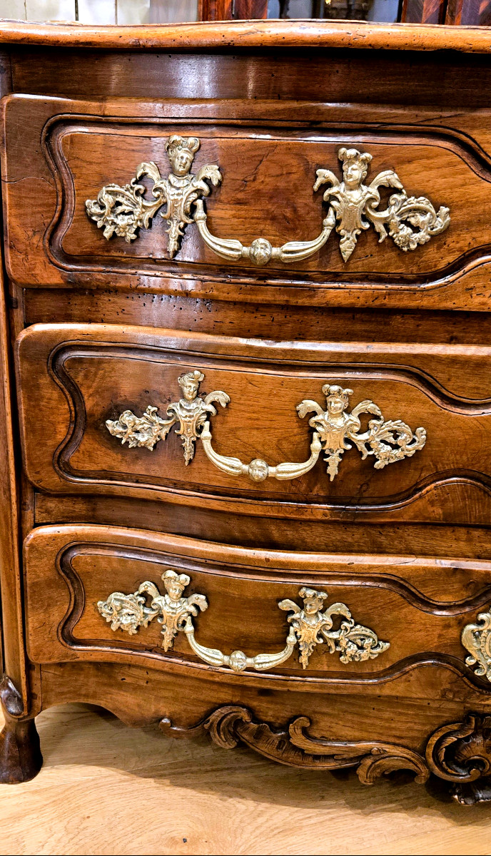 Louis XV Style Walnut Chest Of Drawers, Burgundy, 18th Century-photo-3
