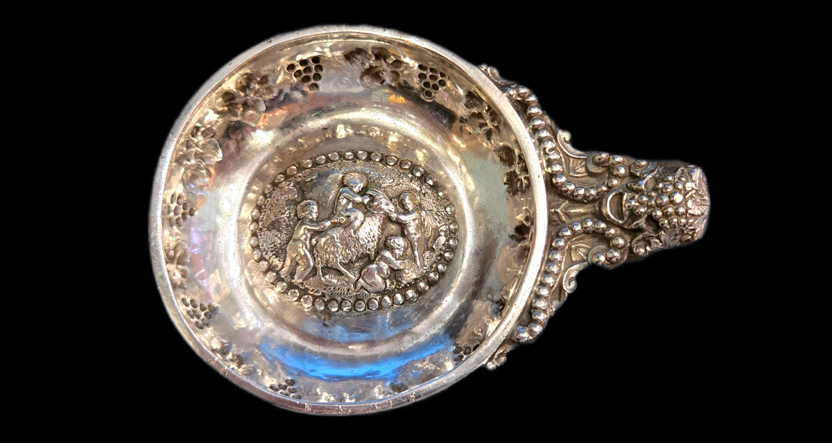 Exceptional Solid Silver Wine Taster, Bacchus And Bacchanalia, Leduc & Co., Circa 1880-photo-3
