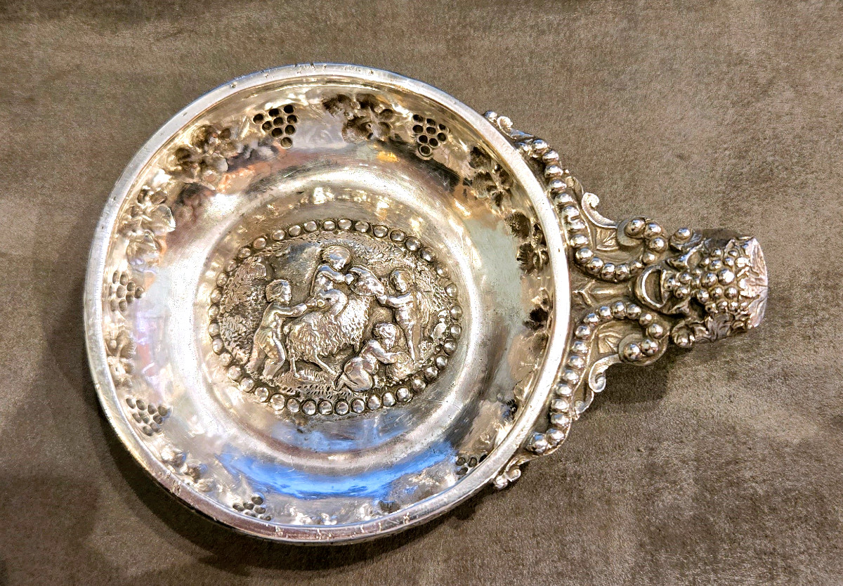 Exceptional Solid Silver Wine Taster, Bacchus And Bacchanalia, Leduc & Co., Circa 1880