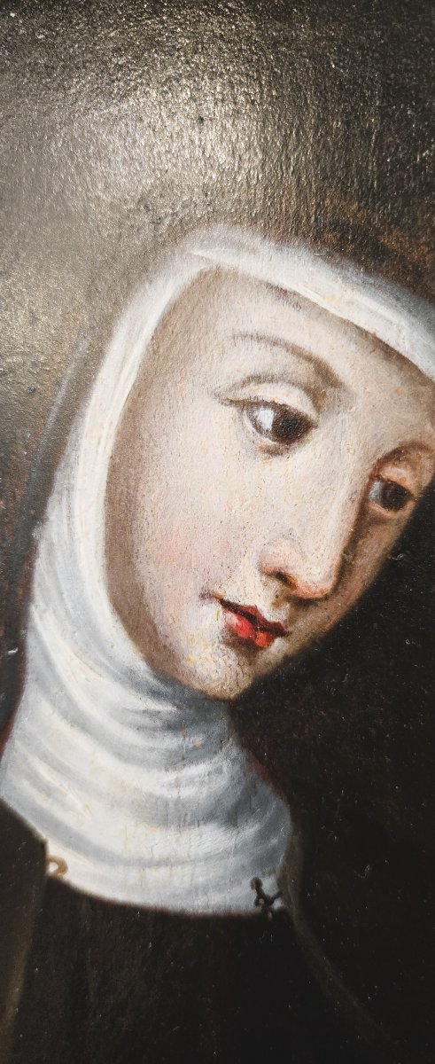 17th-century Oil On Wood: St. Clare Of Assisi-photo-3