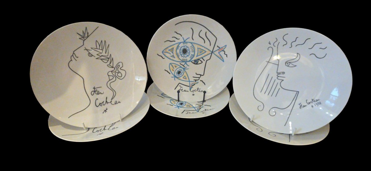 suite de 6 assiettes en porcelaine Cocteau