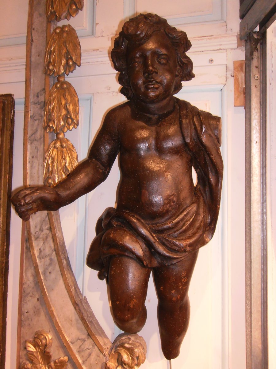 Chérubin Ou Putto En Bois Fin XVIIème-photo-4