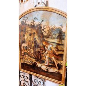 Huile sur toile XVIIIème  La chasse à l'ours