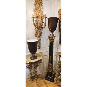 Pair Of Art Deco Lamps In Painted Sheet Metal Imitating Wood Burl