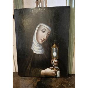 huile sur bois XVIIème Sainte Claire d'Assise