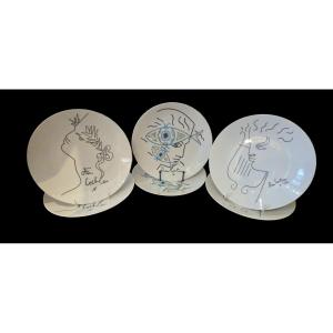 Set Of 6 Cocteau Porcelain Plates