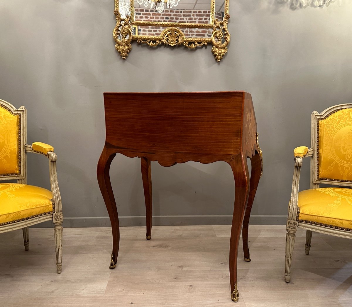 Bureau De Pente Dos d'Ane En Marqueterie d'Epoque Napoleon III Vers 1870-photo-2