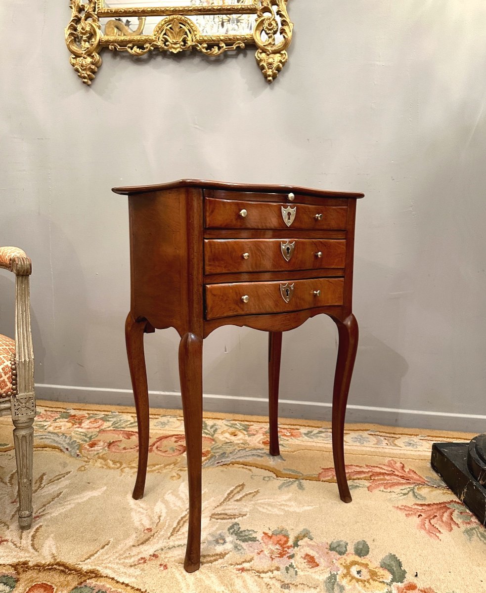 Chiffonniere Writing Table In Solid Mahogany Port Work Louis XV Period-photo-3