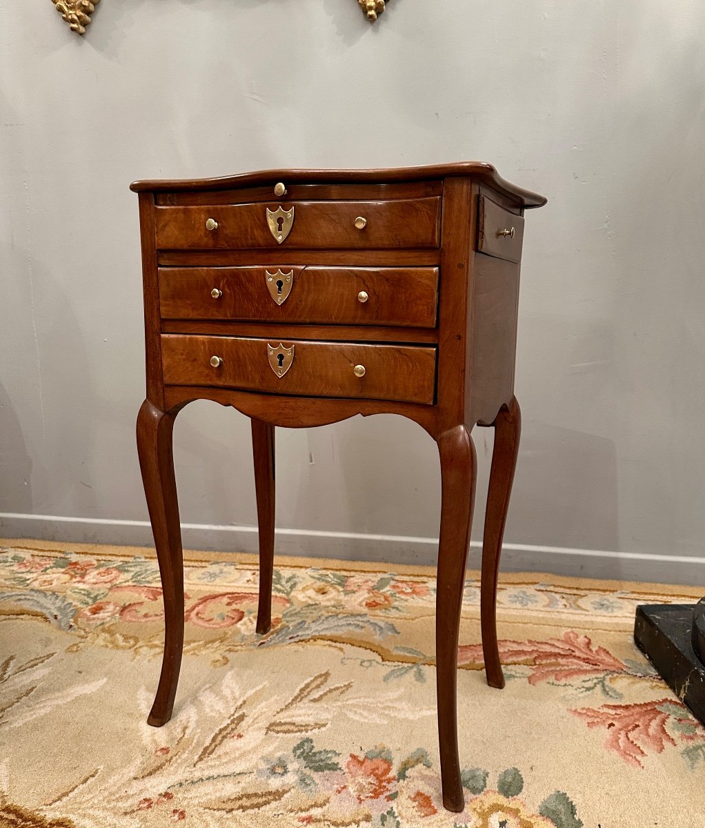 Chiffonniere Writing Table In Solid Mahogany Port Work Louis XV Period-photo-4