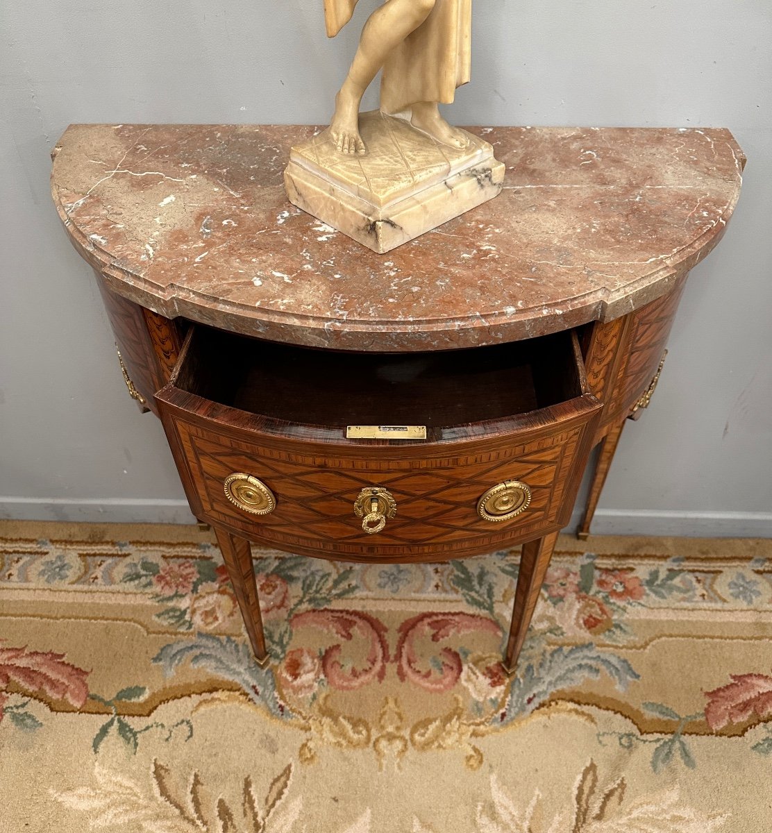 Rare Commode Dite Perruquiere En Marqueterie d'Epoque Louis XVI Vers 1770-photo-4
