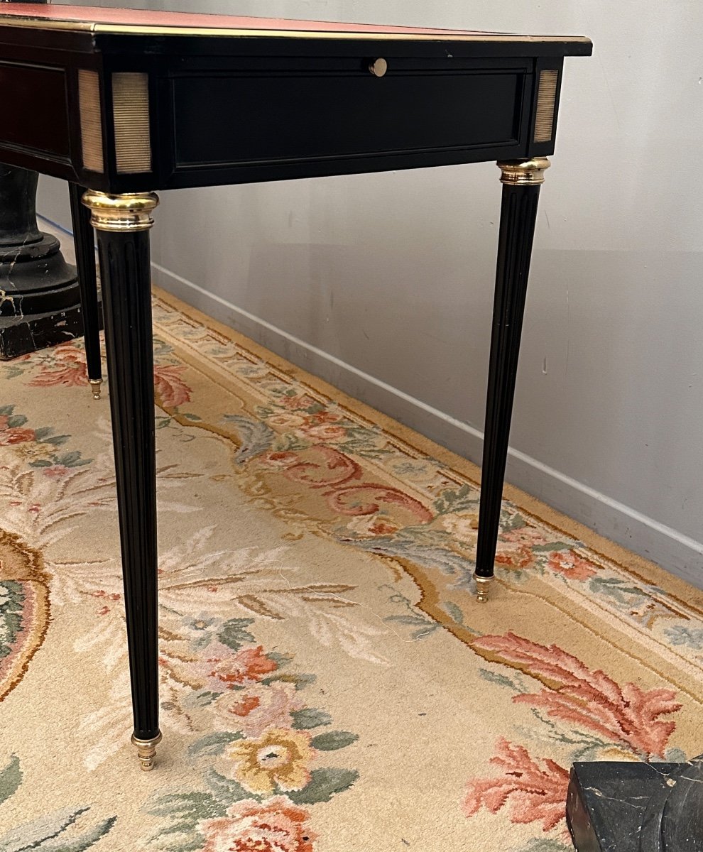 Maison Jansen, Bureau De Style Louis XVI Laque Noir Laiton Doré Vers 1900-photo-3