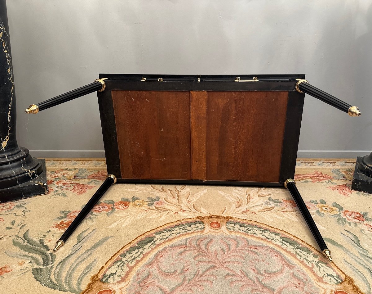 Maison Jansen, Bureau De Style Louis XVI Laque Noir Laiton Doré Vers 1900-photo-1